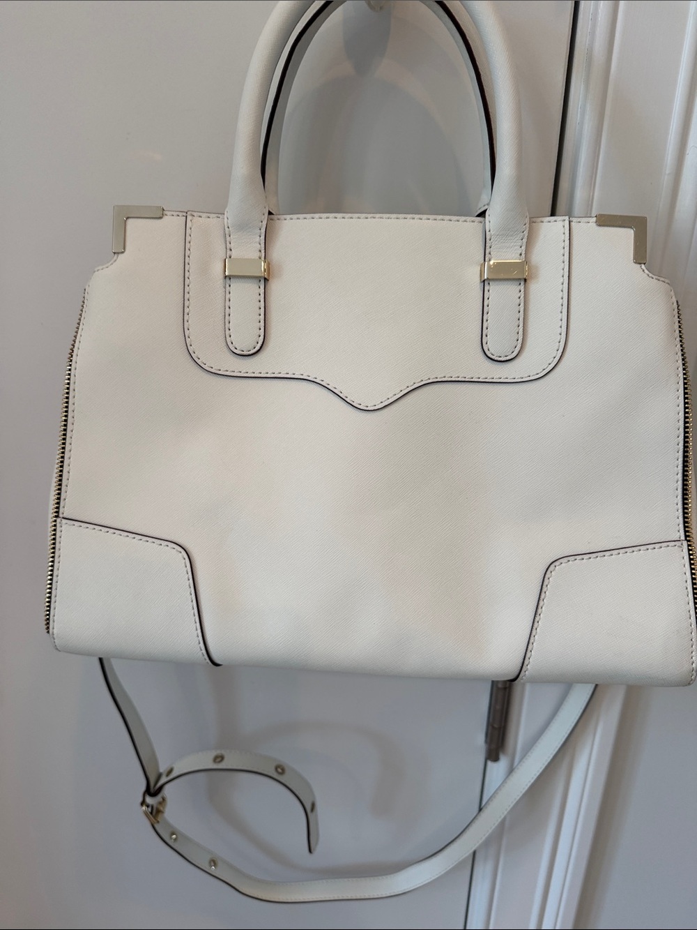 Rebecca Minkoff White Structured Top-Handle Satchel with Gold Hardware - Picture 4 of 9